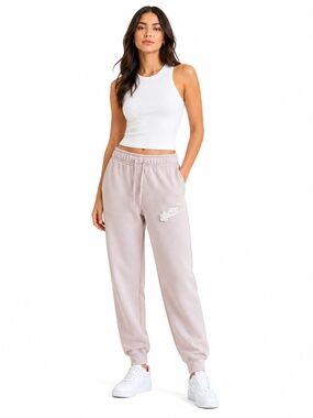 Nike Pastel Pink Jogger Sweatpants with Crochet Flower & Logo – Size XS GUC